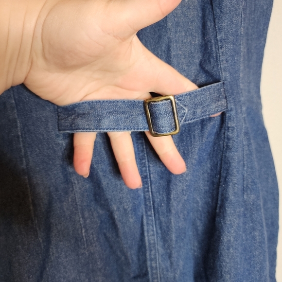 Boston Proper Denim Sleeveless Collared Button Front Romper. Size 6. Pockets. - Picture 3 of 15